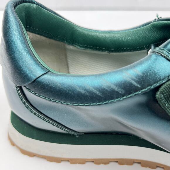 Tory Burch Sport Womens Sneaker Trainer Ruffle Metallic Green Leather Size 6.5 - Picture 9 of 12